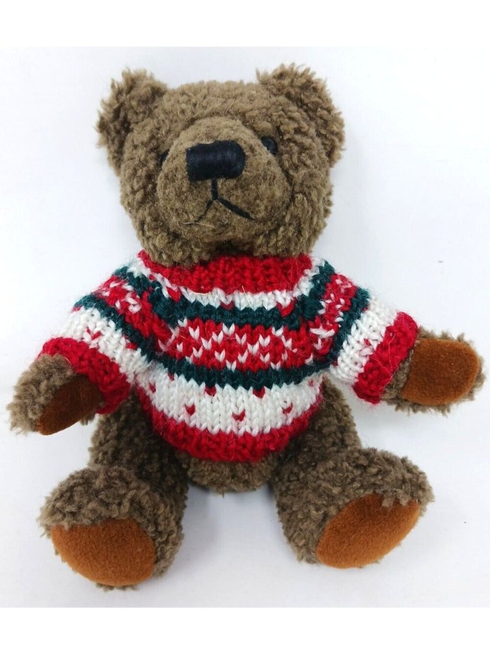 2000 HugFun Int'L Bear Brown Jointed 8.5 Holiday Heart Sweater Plush #D-46